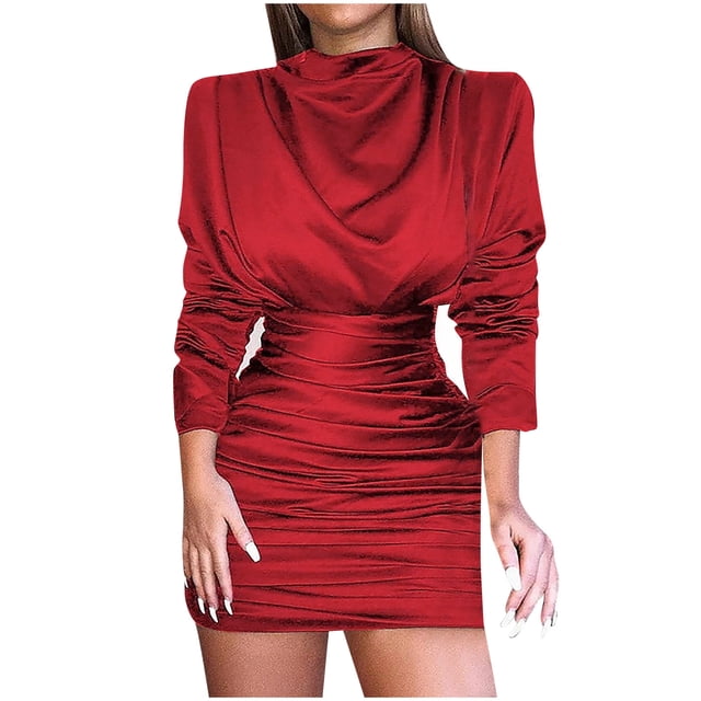 Vestido de manga larga ajustado sexy de color sólido plisado de moda para mujer Fridja NMB721