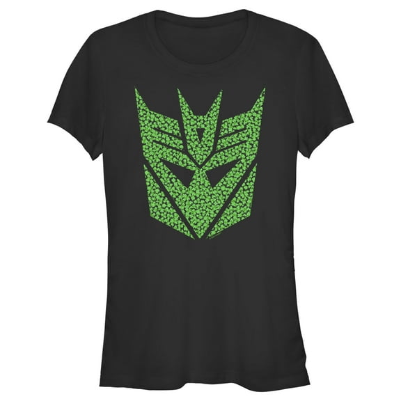 Junior's Transformers St. Patrick's Day Cloverfield Decepticon Logo Graphic Tee Black Medium