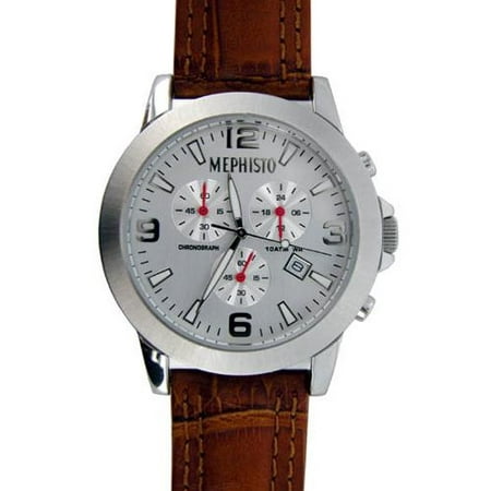 $395 Men Stainless Steel Brown Leather Band 10ATM WR Chronograph Watch