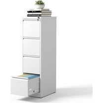 4 Drawer File Cabinet, Metal Vertical Filing Cabinets for Home Office, Steel Storage Cabinet for Hanging Legal/Letter Size Files, Assembly Required (White)