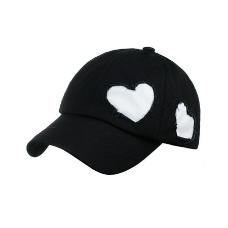 C.C Women's Heart Cut Design Cotton Unstructured Precurved Baseball Cap Hat,
