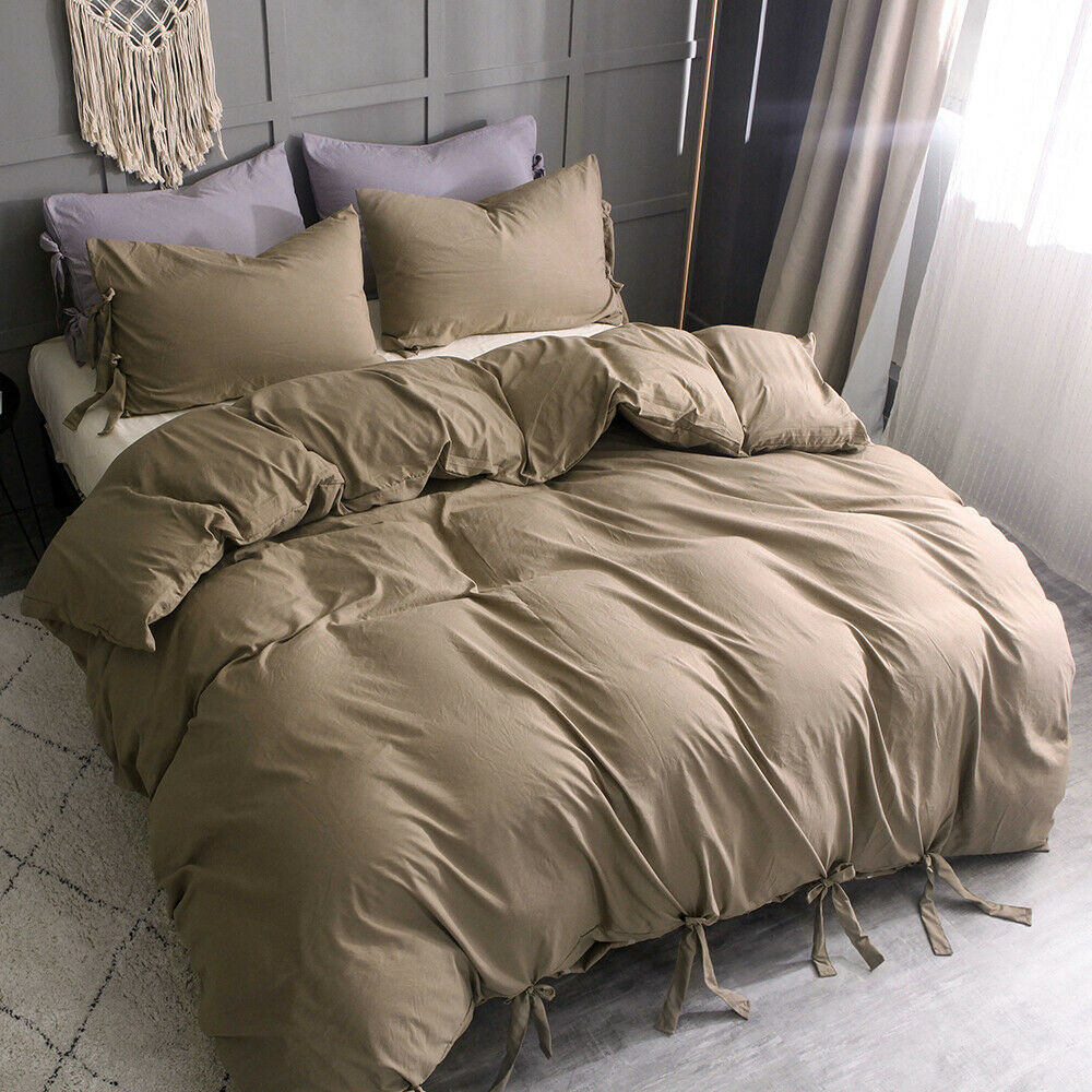 3set Modern Duvet Cover Comforter Set Tie Strap Quilt Cover Twin Queen King Size, Twin, Khaki