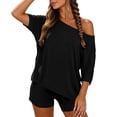 thumbnail image 2 of Naittoop Womens Matching Lounge Sets 2 Piece Off The Shoulder Short Sleeve Top and Biker Shorts Casual Travel Vacation Outfits, 2 of 5