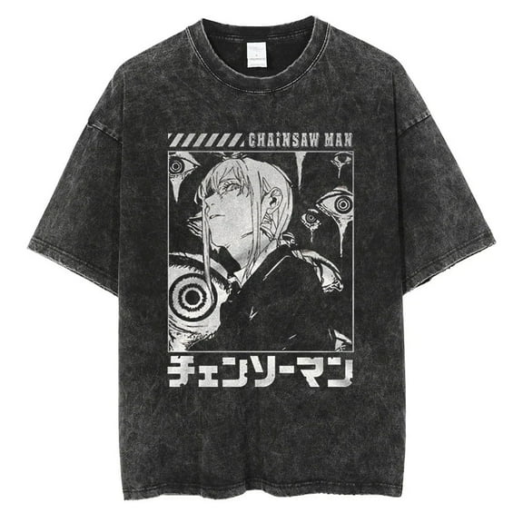 Chainsaw Man Men's Cotton Summer T-Shirts Vintage Tee Loose Fit Short Sleeve Casual Tshirts for Men Women XL