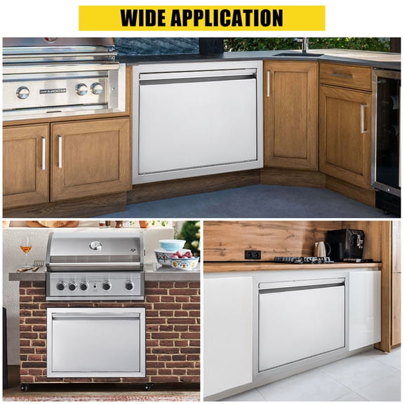 Stainless Steel Outdoor Cabinet Drawer Front, 17" W x 24" H, Brushed Finish – Weatherproof 304 Grade for BBQ Island, Grill, and Outdoor Kitchen Storage