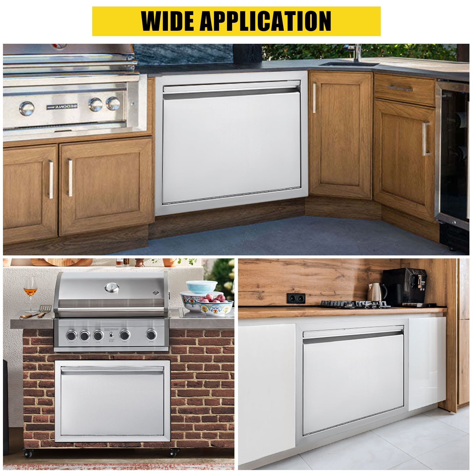 Stainless Steel Outdoor Cabinet Drawer Front, 17" W x 24" H, Brushed Finish – Weatherproof 304 Grade for BBQ Island, Grill, and Outdoor Kitchen Storage