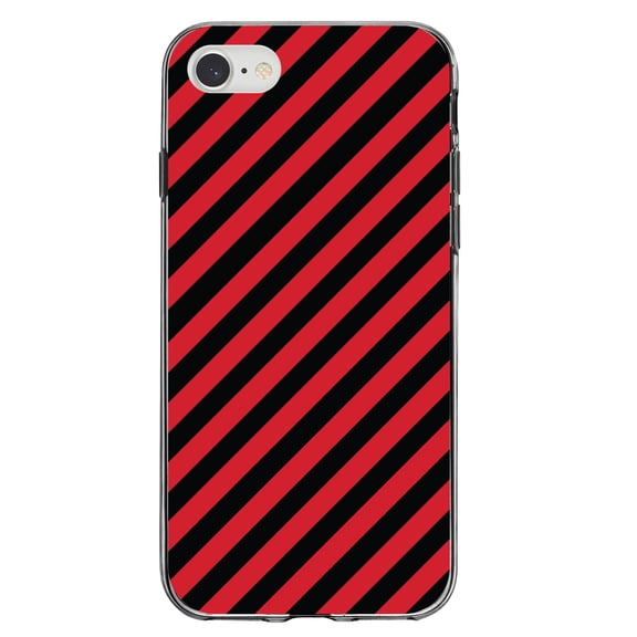 DistinctInk Clear Shockproof Hybrid Case for iPhone 7 8 SE (2020 Model) 4.7" Screen TPU Bumper Acrylic Back Tempered Glass Screen Protector - Black Red Diagonal Stripes