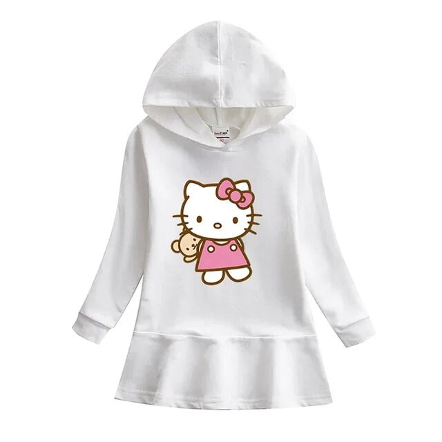 Sanrio Robe Chandail à Capuche pour Enfants 2022 Printemps et Automne Nouvelle Robe de Princesse Petite Fille Dessin Animé hello kitty Feuille de lotus