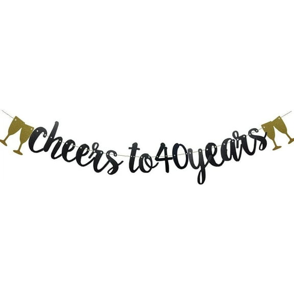 Cheers To 40 Years Banner,Pre-Strung, Black Paper Glitter Party Decorations For 40TH Wedding Anniversary 40 Years Old 40TH Birthday Party Supplies Letters Black