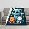 thumbnail image 2 of Cozy Flannel Blanket with Whimsical Cartoon Cats Design - Soft Warm Perfect for Sofa Travel Bed and Chair, 2 of 7