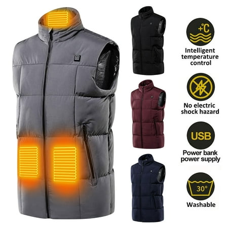 Bellella Electric Heated Vest Coat Heated Jacket USB Battery Pack, Infrared Heating Pad Clothes Outwear Body Warmer Winter Warm Up Women Mens