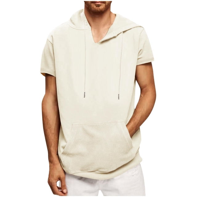 Pantalones para Hombres Cortos Casual Sólido Manga Corta Blusa con Capucha, Top de Bolsillo con Ajuste Suelto para Uso Al Aire Libre Y Diario, Tela de Poliéster