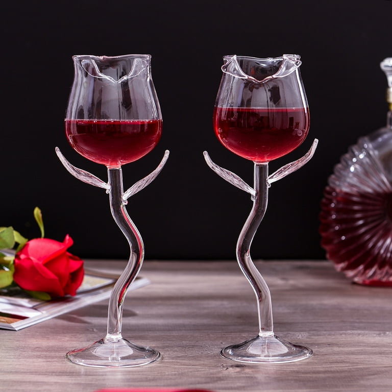 alextreme Rose Wine Glass Set Rose Flower Shape Wine Glass Creatives Rose  Flower Goblet Glass For Home Party New Household Supplies 