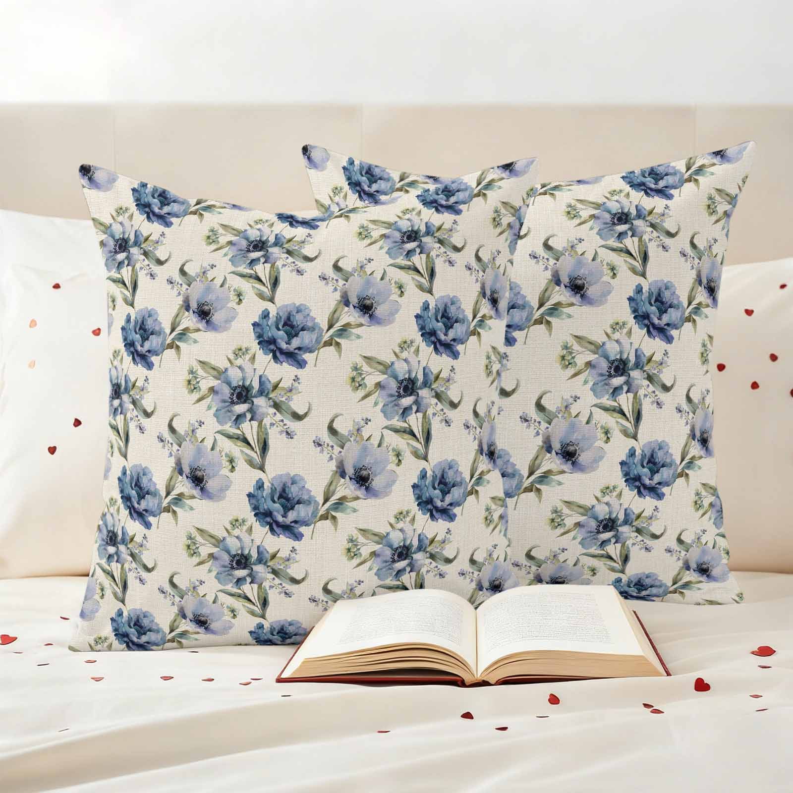 Pack of 2 Outdoor Pillow Covers,Waterproof Navy Blue Floral Throw Pillow Covers,Vintage Flowers Elegant Pastoral Rustic Decorative Pillowcases Cushion Covers Couch Pillow Sham Protector 26x26 Inch