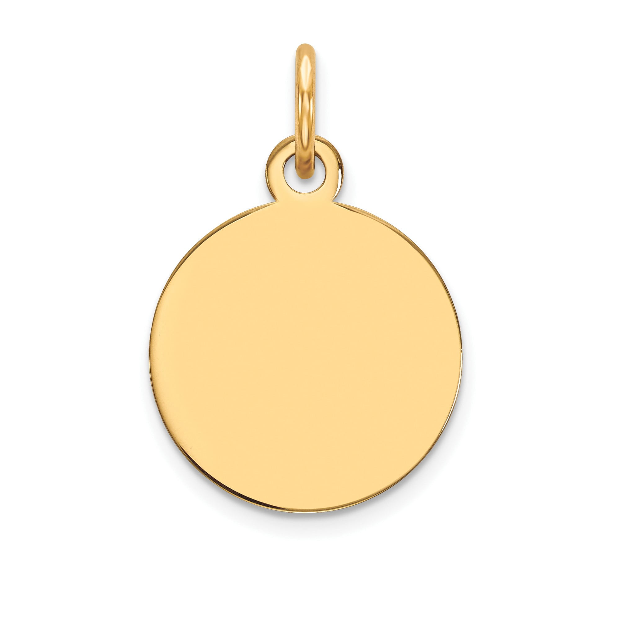 10k Yellow Gold Round Pendant Charm for Women and Men, Polished Minimalist Disc for Engraving, Unisex Custom Jewelry Tag for Memorial, Religious or Personal Expression
