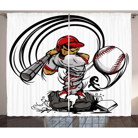 Teen Room Decor Curtains 2 Panels Set Baseball Cartoon Player