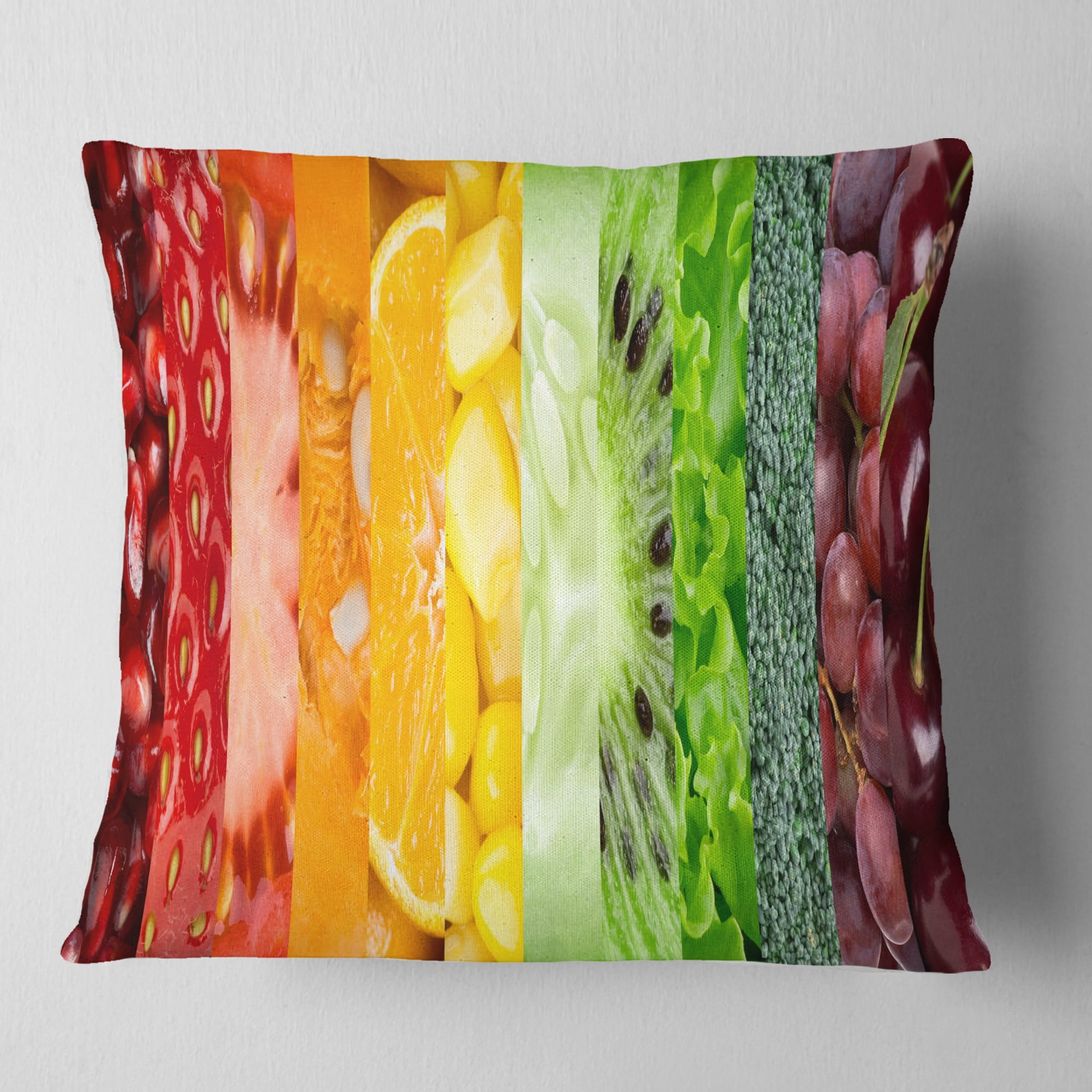 Designart Fruits Berries and Vegie Collage - Floral Throw Pillow - 16x16