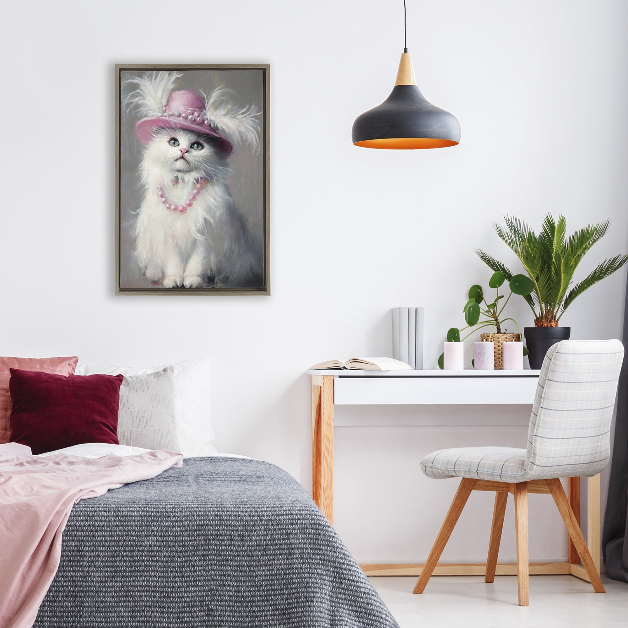 Stupell Industries Beautiful Brigitte Cat Brown Framed Floater Canvas Wall Art, design by Tina LeCour