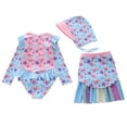 thumbnail image 4 of Toddler Girl Swimsuit Mermaid Print Long Sleeve One Piece Swimsuit with Colorful Hem Swim Skirt and Cap 3 Piece Set Girls Bathing Suits Size 4-5Y, 4 of 4
