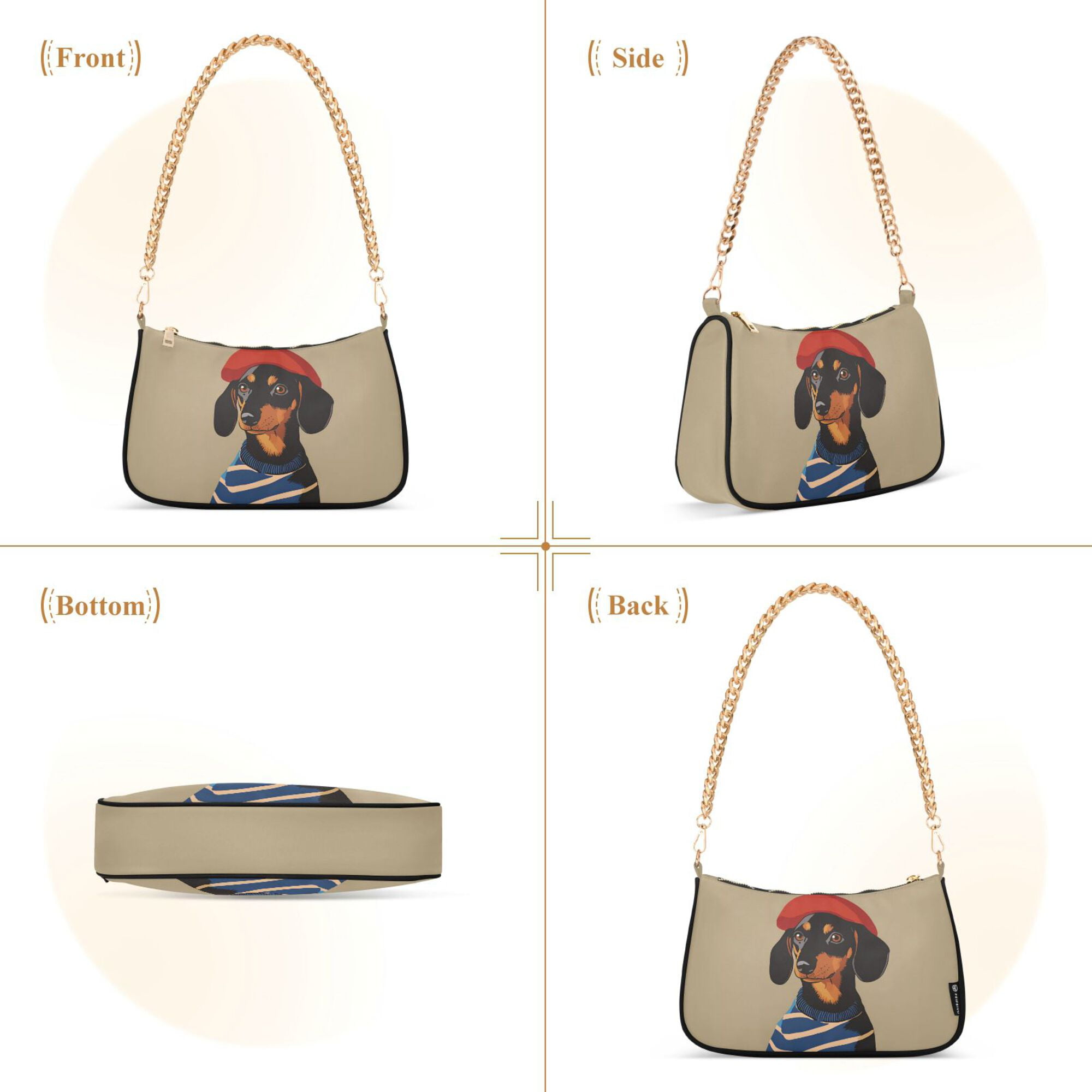 FORMRS Womens Shoulder Bag with Chain Strap Clutch Purse Cute Tote Handbag, Dog Artist