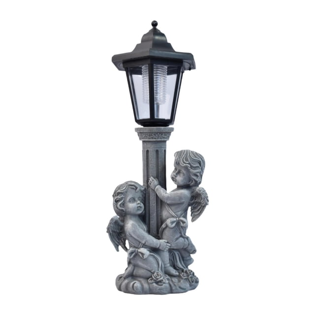 Estatua de ángel con luces solares para exteriores, adorno artesanal, figura decorativa, regalo creativo, escultura de resina gris para jardín.