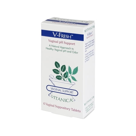 Vitanica V-Fresh, Vaginal pH Support, 6 Suppositories