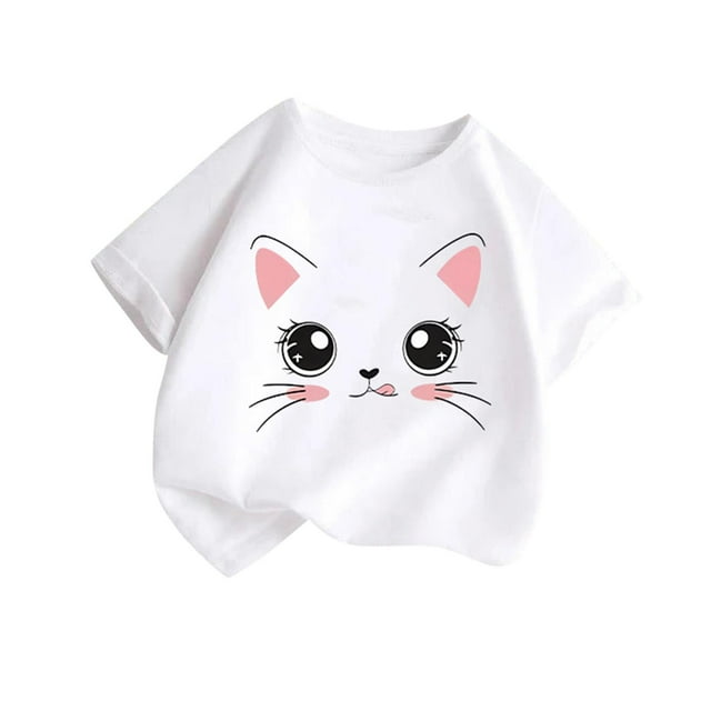 Hauts pour Filles Manches Courtes Animaux T-Shirts Graphiques Été T-Shirts Col Rond Blancs 10-12 Ans