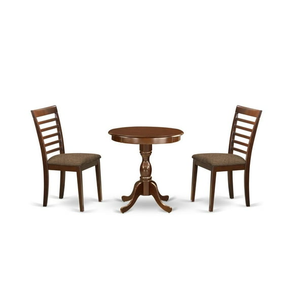 East West Furniture - ESML3-MAH-C - 3-Pc Modern Kitchen Dining Room Set - 2 Wooden Dining Room Chairs and 1 Dining Table (Mahogany Finish)