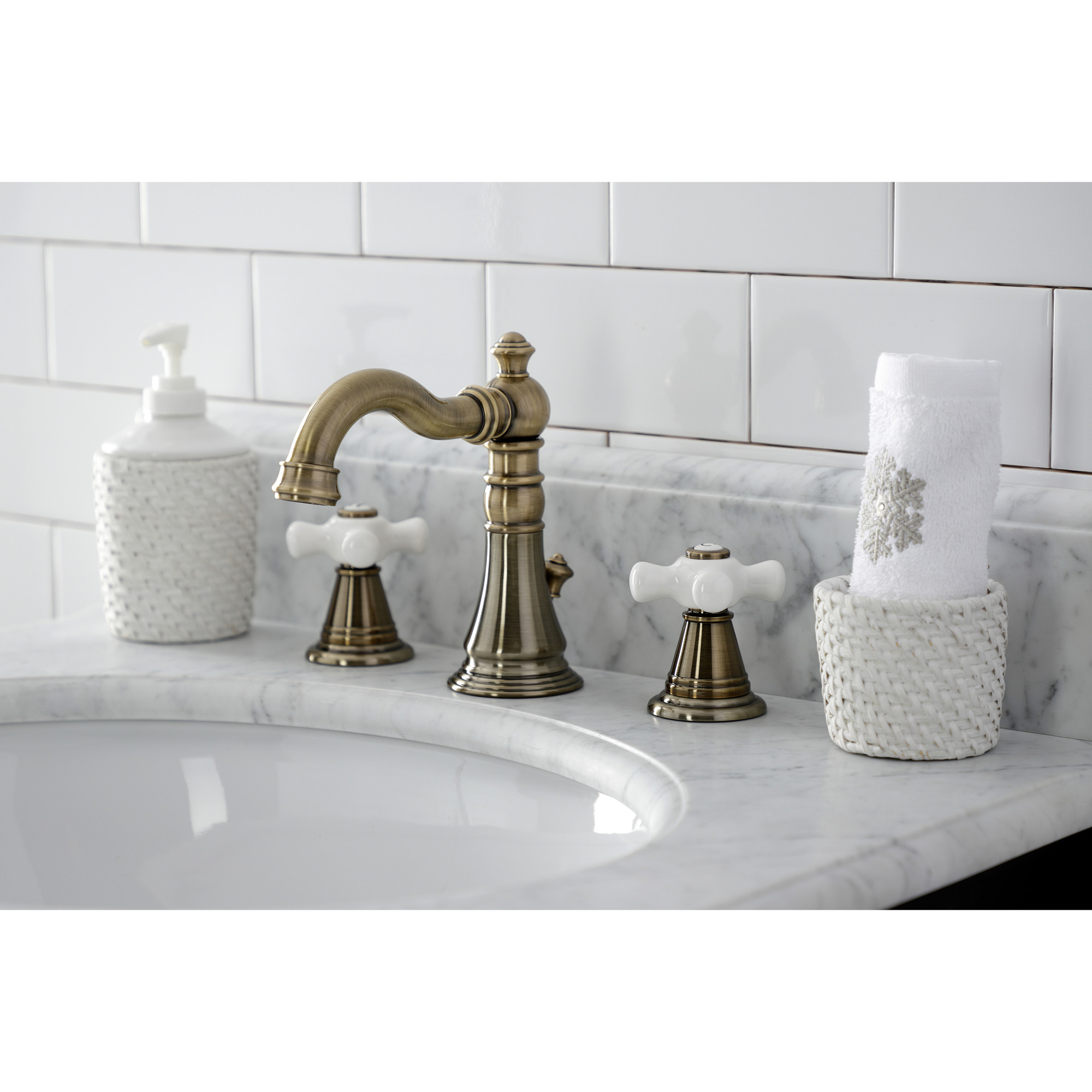 Kingston Brass FSC19733APX American Classic Widespread Bathroom Faucet with Brass Pop-Up, Antique Brass