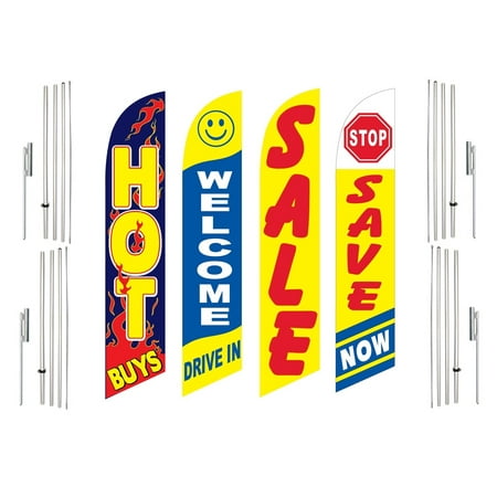 4 Swooper Flags With 4 Pole Kits Hot Buys Welcome Drive In Sale Stop Save Now