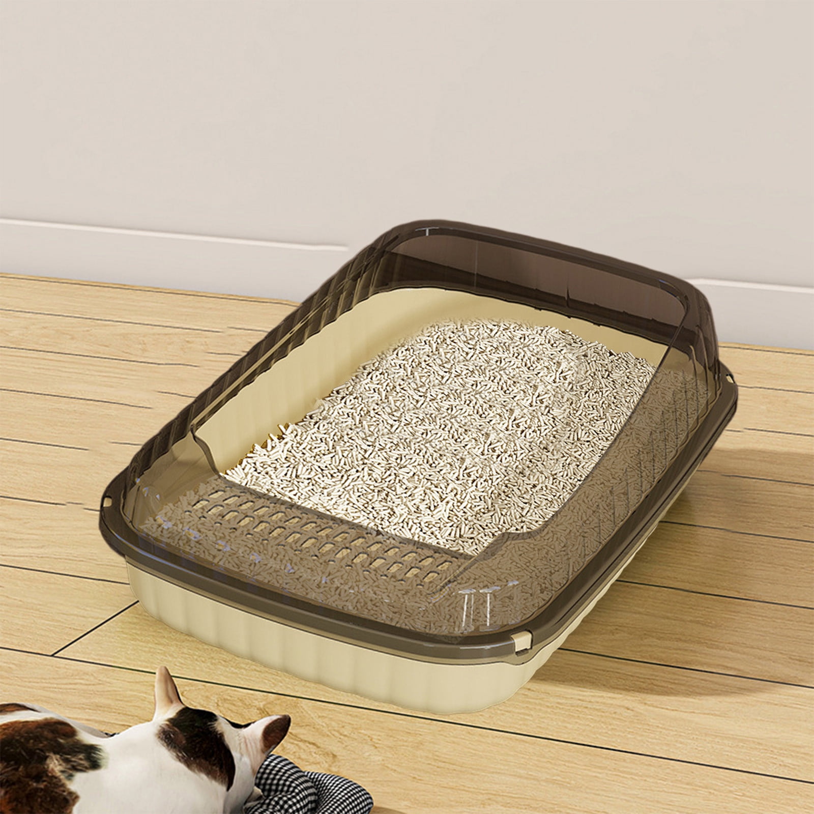 Premium Semi Enclosed High Side Cat Litter Box with Splashproof Design & Matching Scoop, Spacious, Durable & Easy to Clean