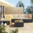 thumbnail image 3 of Outdoor Wicker Furniture Sets, 6 Piece Patio Furniture Sofa Set with 4 Wicker Chairs, Coffee Table, Ottoman, All-Weather Outdoor Conversation Set with Cushions for Backyard, Porch, Garden, LLL1400, 3 of 8