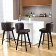 thumbnail image 5 of TEWLOSS 3 Brown Counter Stools 27.5" - Swivel PU Leather with Tufted Back, Wood Base, 5 of 10
