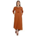 thumbnail image 2 of Moomaya Solid Long Kurti For Women Cotton Tunic 3/4 Sleeve Ethnic Formal Kurta w/ Pockets, 2 of 4