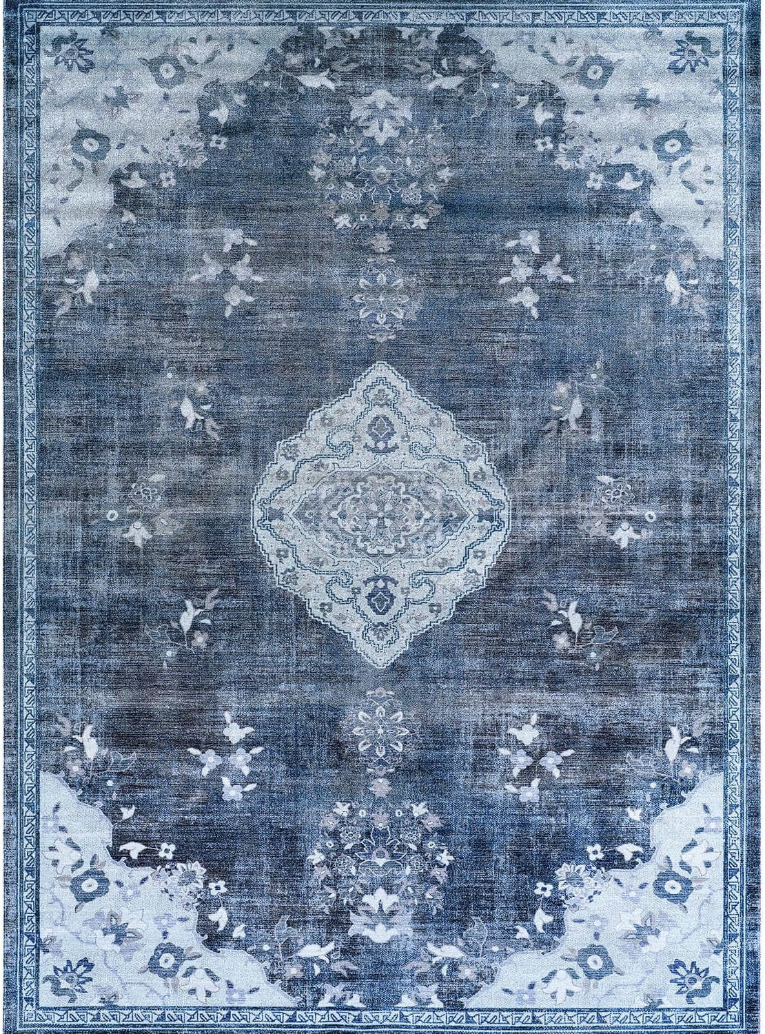 Beverly Rug Machine Washable Easy Cleaning Indoor Non-Slip Rugs Blue / Turquoise 5'x7'