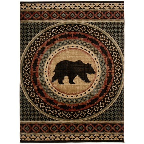 Mayberry Rugs Asheville Lodge Bear Area Rug Multi 7'10" x 9'10" 8' x 10' Rectangle