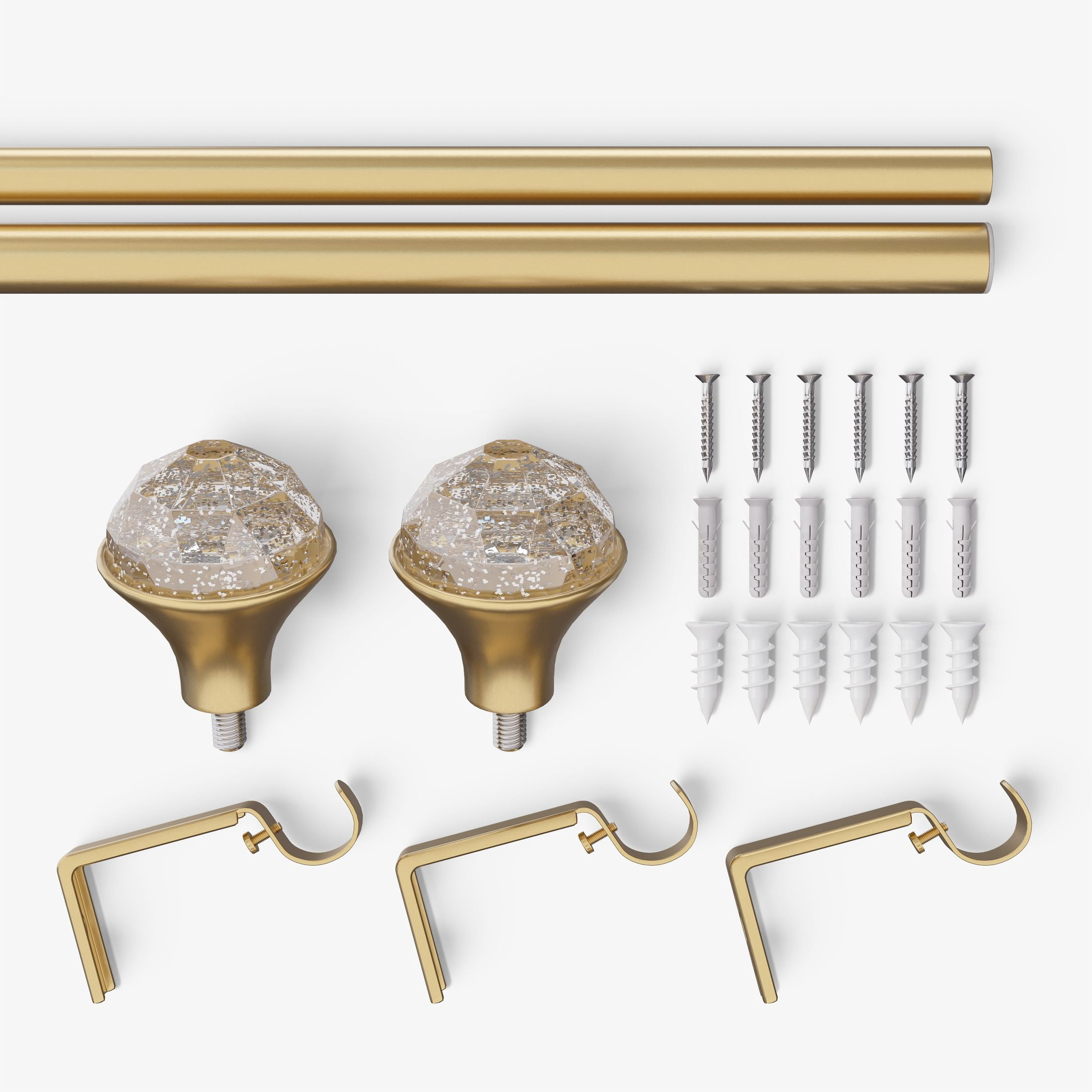 Mainstays Kids 3/4" Gold Faceted Gem Adjustable Single Curtain Rod, 48"-84"