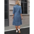 thumbnail image 4 of DARING DIVA Women's 3/4 Sleeve Button Down Collar Swing Tiered Dress L Light Blue, 4 of 7