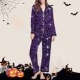 thumbnail image 2 of Enjoytime Halloween Pajamas for Women Set Fall Winter Lapel Long Sleeve Tops Loose Pants Vintage Printed Loungewear Trendy Casual Soft Sleepwear, 2 of 7