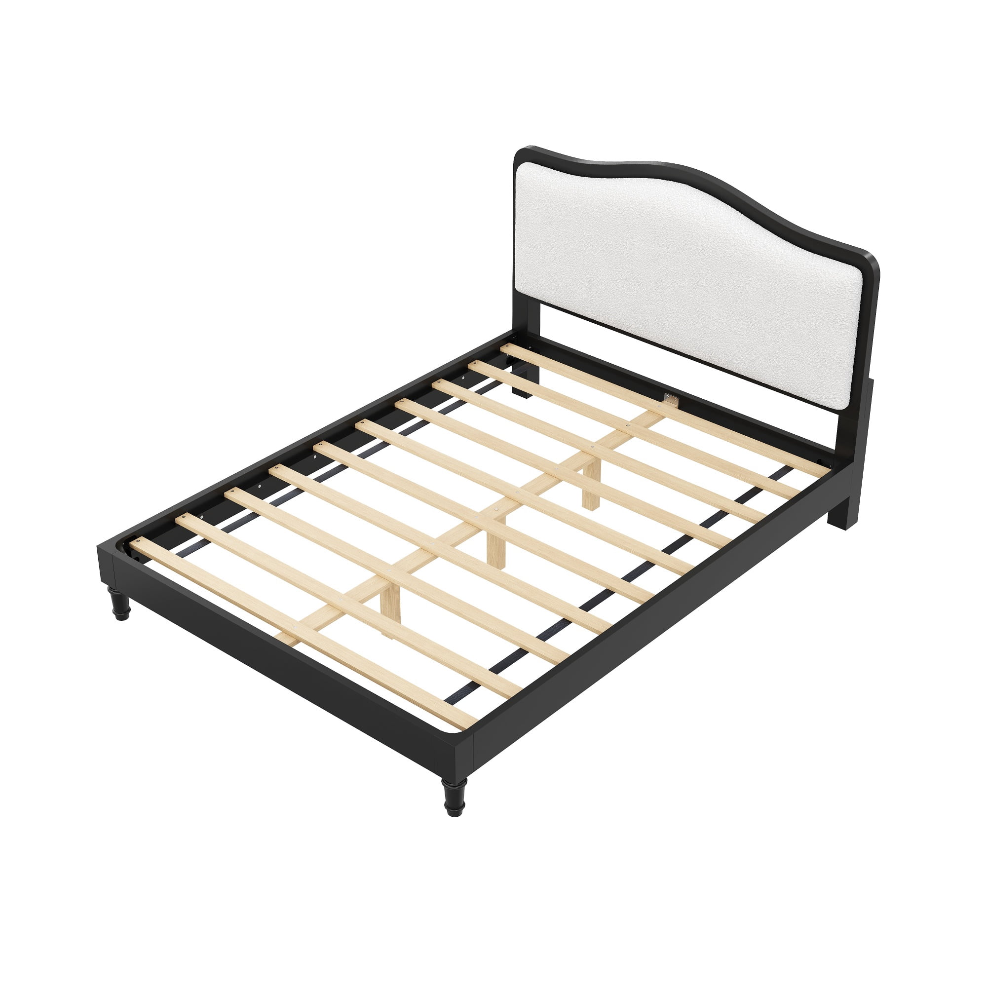 MODERNLUXE Queen Size Platform Bed with Upholstery Headboard, Black