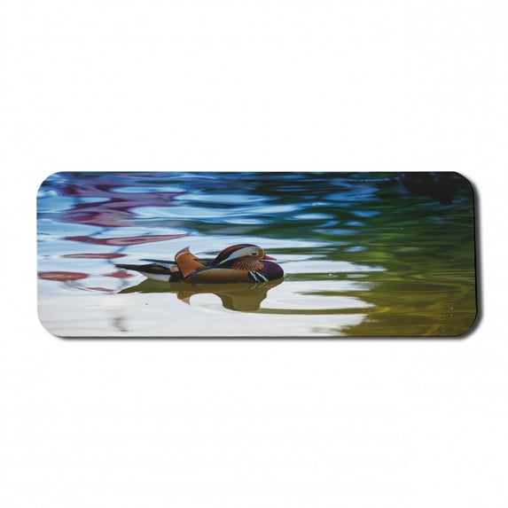 Africa Computer Mouse Pad, Chinese Mandarin Ducks Sail in the River East Winged Creature Peace Habitat, Rectangle Non-Slip Rubber Mousepad Large, 31" x 12" Gaming Size, Multicolor, by Ambesonne