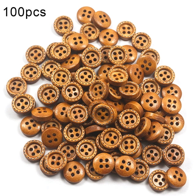 Trayknick 100Pcs Wooden Decorative Buttons Solid Color Sewing Clothing Scrapbook DIY Craft Orange