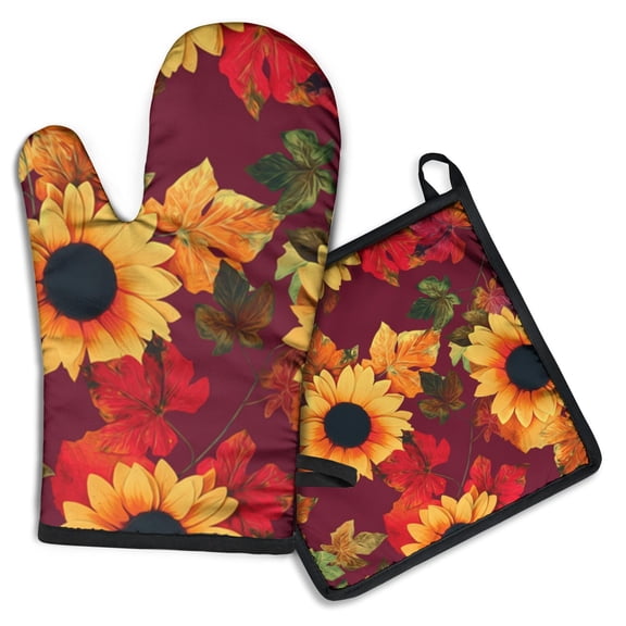 Sunflower Kitchen Oven Mitt and Pot Holder Sets 2 Pcs for Baking, Cooking and Grilling, Heat Resistant Up To 392 °F