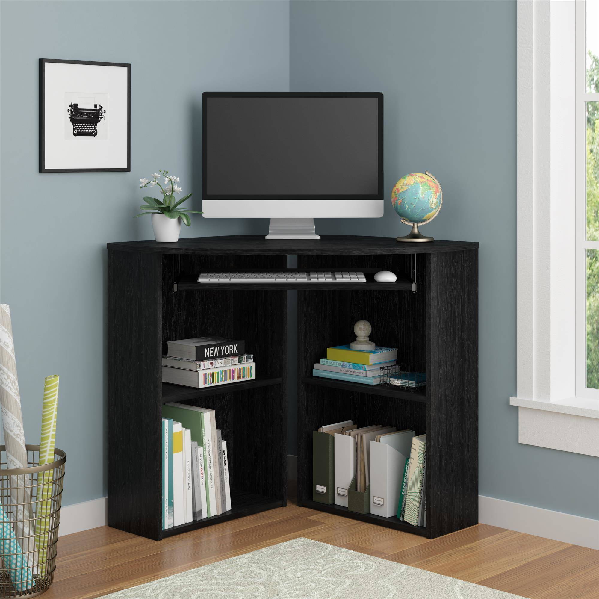 Mainstays Corner Desk With Keyboard Tray And Shelves Black