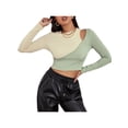 thumbnail image 2 of Yuemengxuan Women Sexy Color Block T-shirt, Long Sleeve Round Neck Cutout Crop Tops, 2 of 6