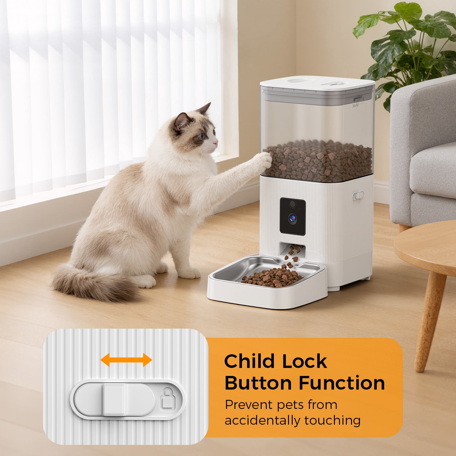 KNDKO Automatic Cat Feeder with Camera, 5.5QT/6L Large Capacity Cat Food Dispenser with 2-Way Audio & App Control, Dual Power Backup