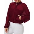 thumbnail image 3 of Women'S Mesh Sheer Zip Up Jacket Mock Neck Light-Weight Athletic Outerwear with Pockets Wine Red M, 3 of 10