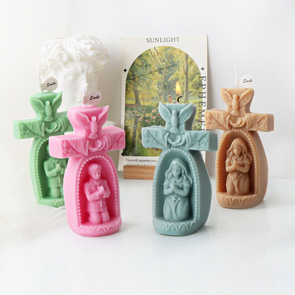 FENOHREFE 3D Silicone Mould Prayer Boy/Girl Candle Mold Epoxy Resin Molds for Ornament Crafting Moulds