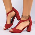 thumbnail image 4 of hoksml Women's T-Strap Block Heel Sandals, Open Toe Back Zipper Dress Shoes, Black Beige Red, 4 of 9