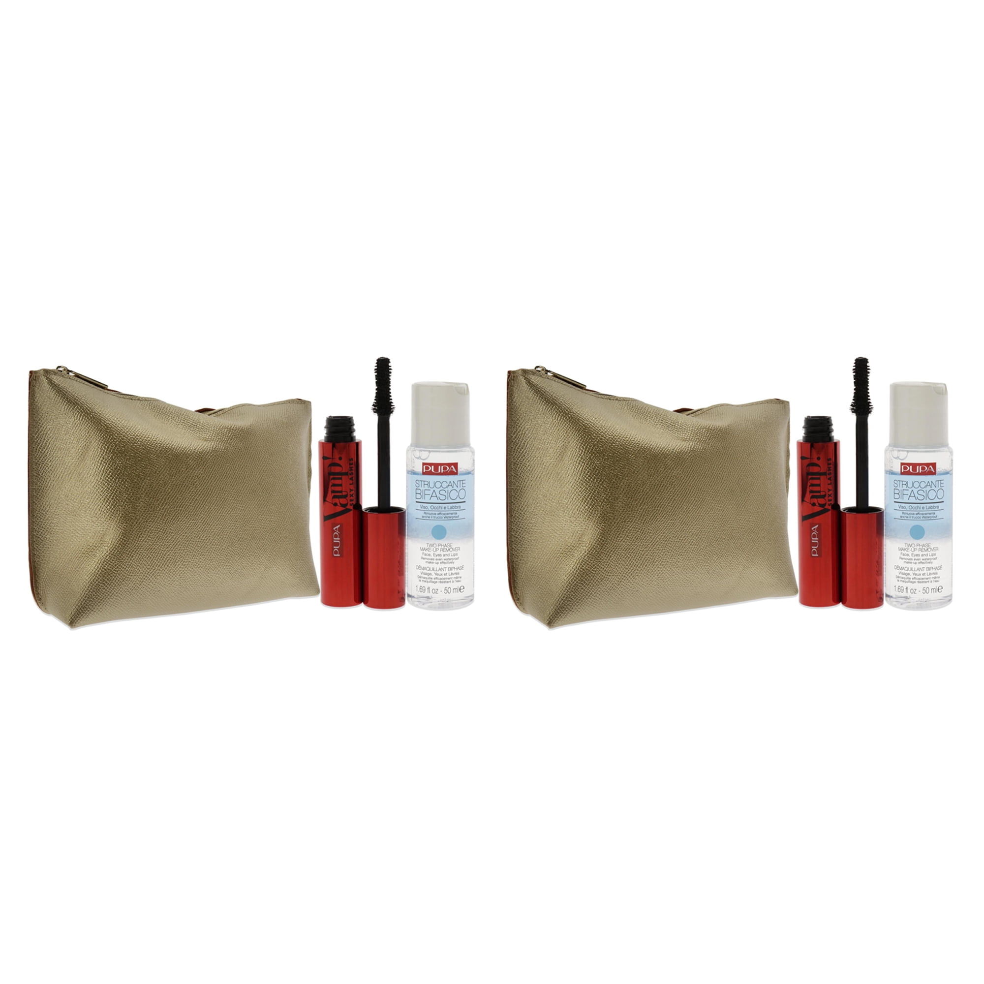 Pupa Milano Vamp! Sexy Lashes and Two-Phase Make-Up Remover Set - Pack of 2 - 3 Pc 12ml Vamp! Sexy Lashes - 011 Sexy Black, 1.69oz Two-Phase Make-Up Remover, Beauty Bag